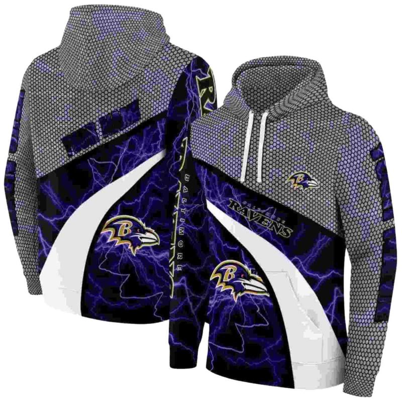 Personalized Baltimore Ravens Hexagonal Mesh Purple Black Gray Aop Hoodie 1