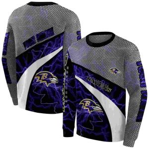 Personalized Baltimore Ravens Hexagonal Mesh Purple Black Gray AOP Sweatshirt