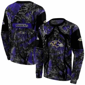Personalized Baltimore Ravens Hunting Theme Purple Black AOP Sweatshirt