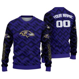 Personalized Baltimore Ravens Lattice Gridwork Purple AOP Sweatshirt