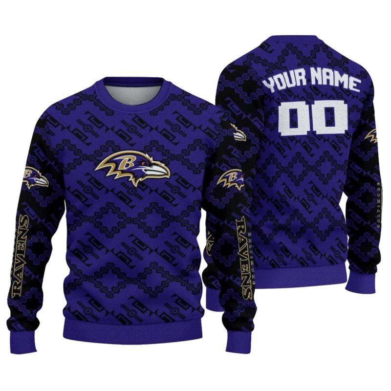 Personalized Baltimore Ravens Lattice Gridwork Purple Aop Sweatshirt 1