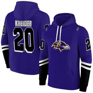 Personalized Baltimore Ravens Logo Lover Striped Sleeves Purple AOP Hoodie
