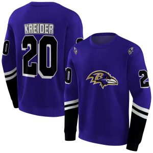 Personalized Baltimore Ravens Logo Lover Striped Sleeves Purple AOP Sweatshirt