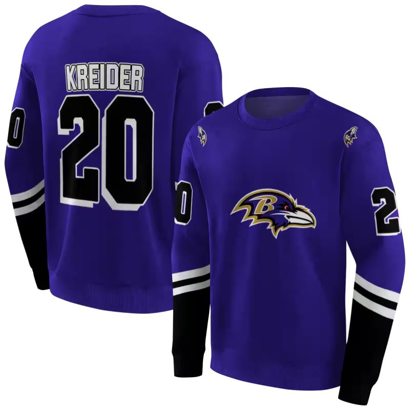 Personalized Baltimore Ravens Logo Lover Striped Sleeves Purple Aop Sweatshirt 1