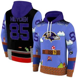 Personalized Baltimore Ravens Mario Blue Black AOP Hoodie