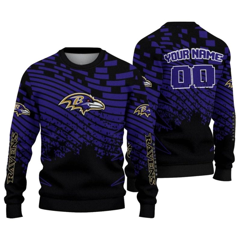Personalized Baltimore Ravens Pixel Flow Purple Aop Sweatshirt 1