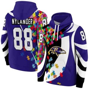 Personalized Baltimore Ravens Puzzle Pieces Purple AOP Hoodie