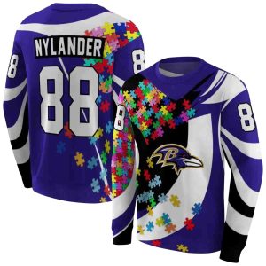 Personalized Baltimore Ravens Puzzle Pieces Purple AOP Sweatshirt