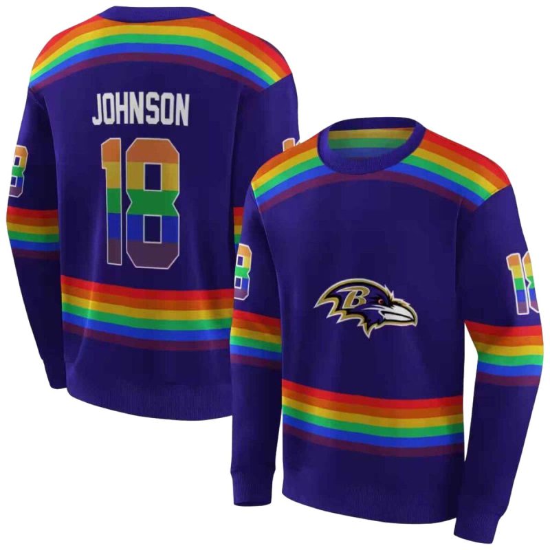 Personalized Baltimore Ravens Rainbow Stripes Purple Aop Sweatshirt 1