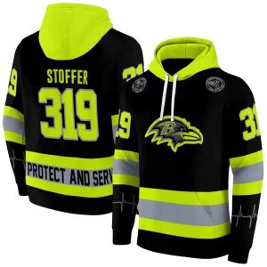 Personalized Baltimore Ravens Safety Motif Black Neon Green AOP Hoodie