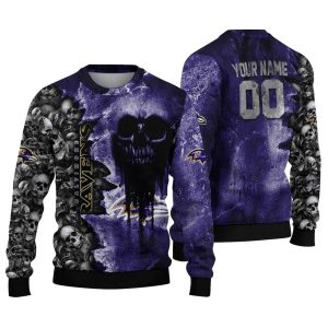 Personalized Baltimore Ravens Skull Collage Purple AOP Sweatshirt