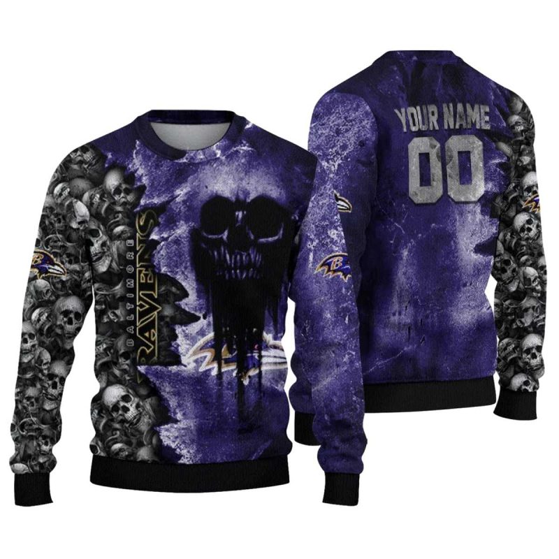 Personalized Baltimore Ravens Skull Collage Purple Aop Sweatshirt 1