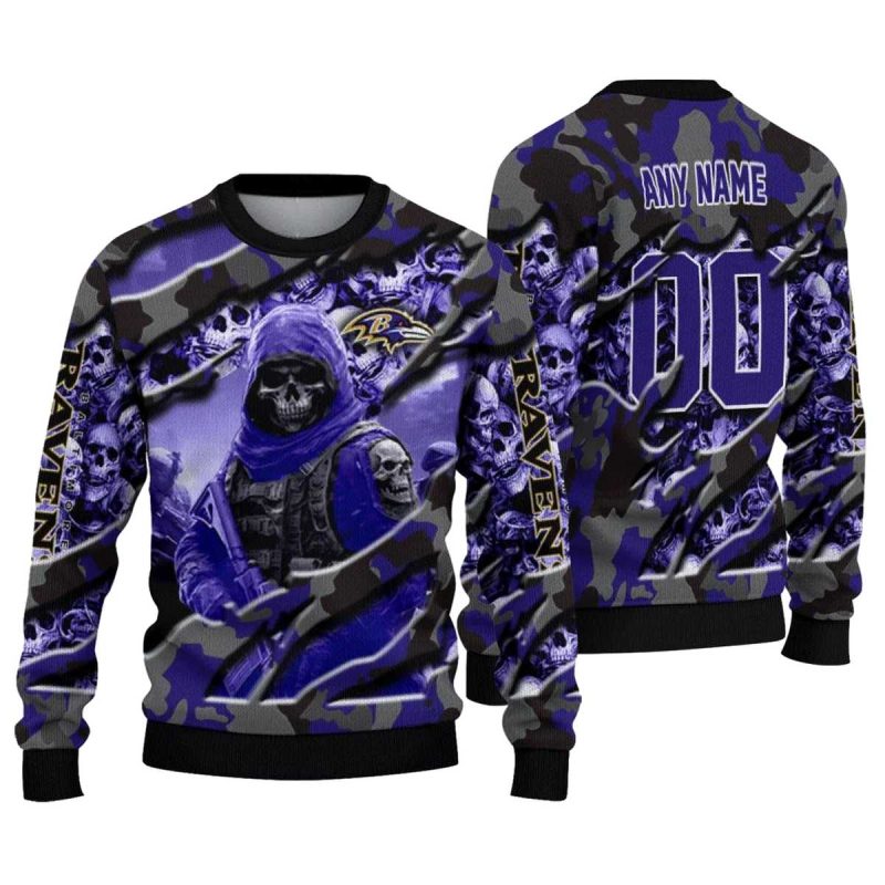 Personalized Baltimore Ravens Skull Horde Purple Aop Sweatshirt 1