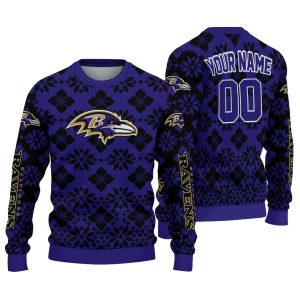 Personalized Baltimore Ravens Snowflake Matrix Purple AOP Sweatshirt