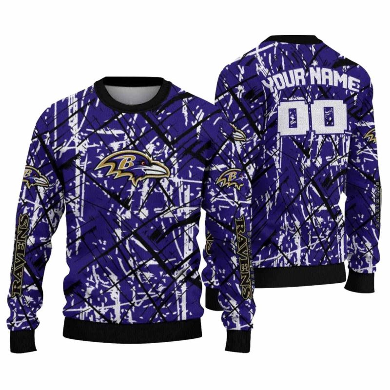 Personalized Baltimore Ravens Streak Overlay Purple Aop Sweatshirt 1
