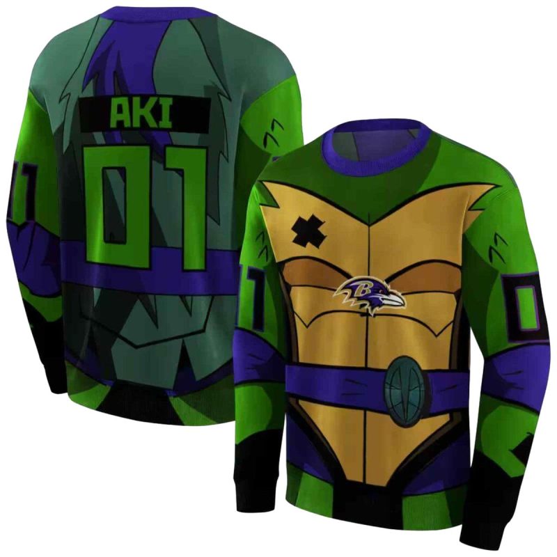 Personalized Baltimore Ravens Superhero Armor Purple Green Aop Sweatshirt 1