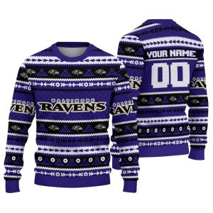 Personalized Baltimore Ravens Tent Stripes Purple White AOP Sweatshirt
