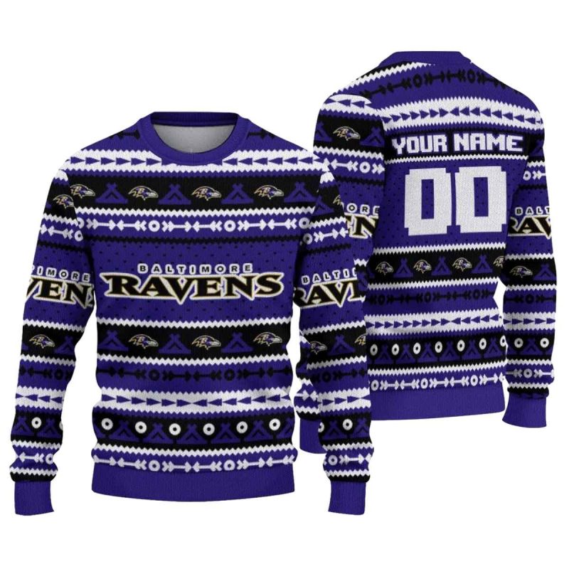Personalized Baltimore Ravens Tent Stripes Purple White Aop Sweatshirt 1