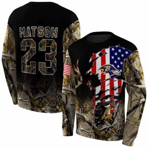 Personalized Baltimore Ravens US Flag Tree Camo AOP Sweatshirt