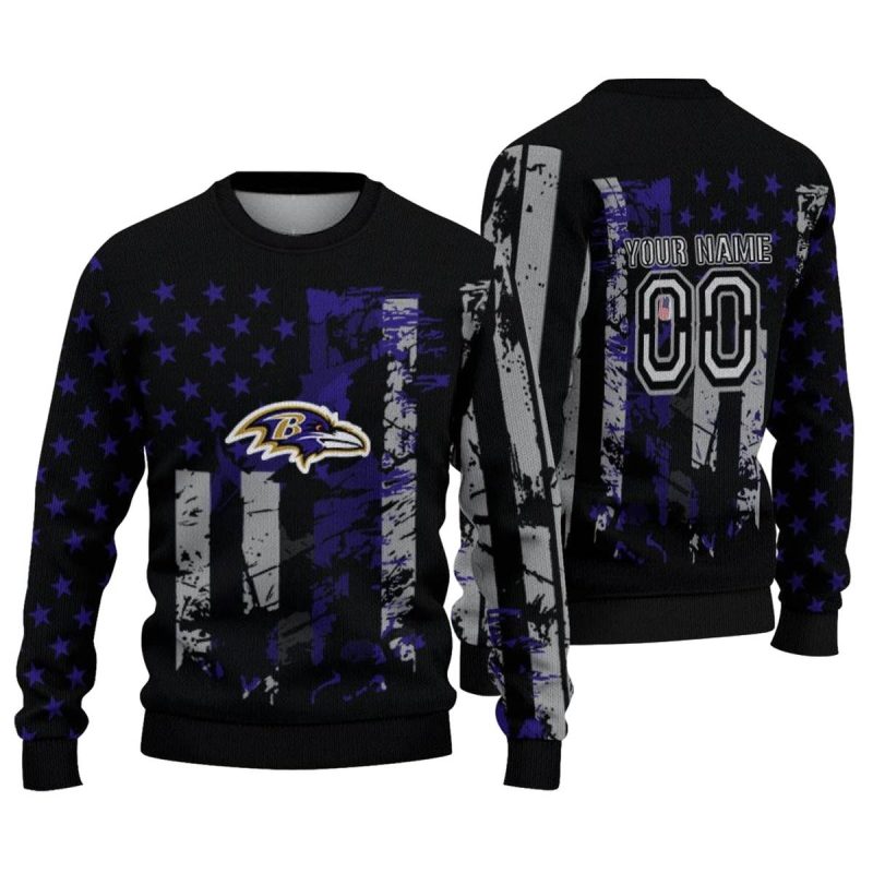 Personalized Baltimore Ravens Vintage Usa Flag Black Aop Sweatshirt 1