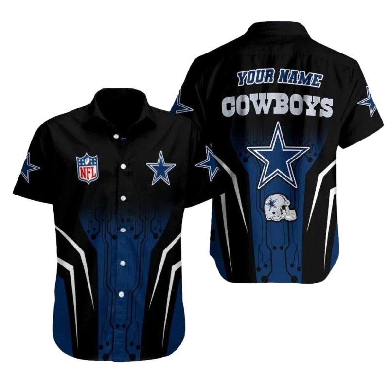 Personalized Black And Blue Electric Circuit Dallas Cowboys Hawaiian Shirt 1