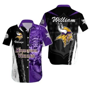 Personalized Black And Purple Warrior Minnesota Vikings Hawaiian Shirt