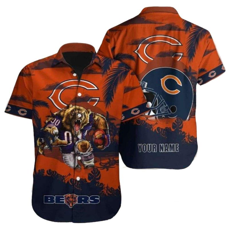 Personalized Bold Sunset Chicago Bears Palm Silhouette Hawaiian Shirt 1