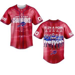 Personalized Buffalo Bills Afc East Champions 5 In A Row Red Pattern Baseball Jersey