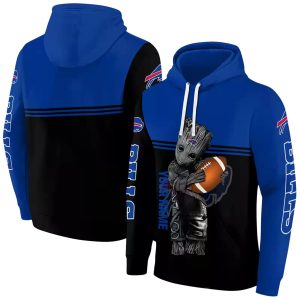 Personalized Buffalo Bills Baby Groot Hug Ball Blue Black AOP Hoodie