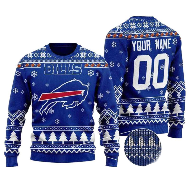 Personalized Buffalo Bills Big Logo Blue White Ugly Sweater 1