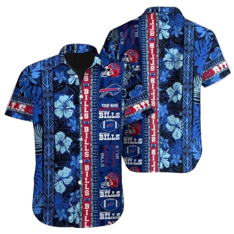 Personalized Buffalo Bills Blue Hibiscus And Helmet Logo Hawaiian Shirt 1