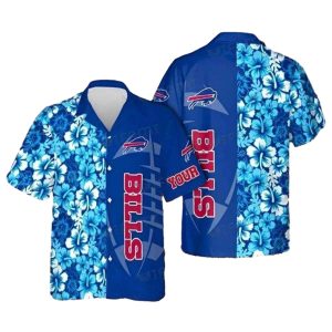 Personalized Buffalo Bills Blue Hibiscus Pattern Hawaiian Shirt