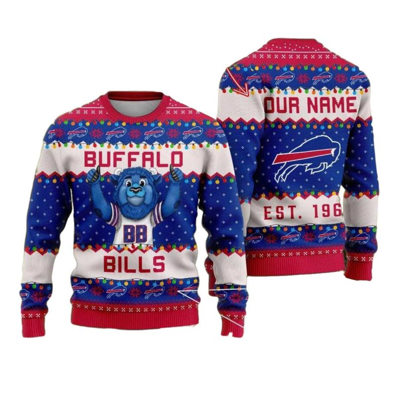 Personalized Buffalo Bills Blue Lion Holiday Spirit Ugly Sweater 1