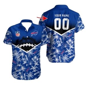 Personalized Buffalo Bills Blue Palm Fronds Hawaiian Shirt
