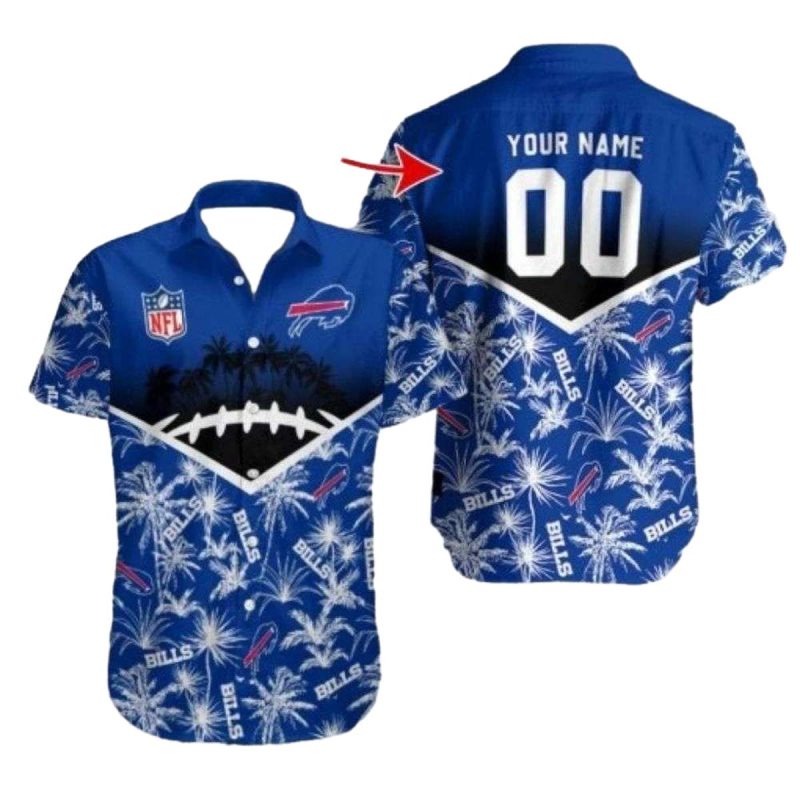 Personalized Buffalo Bills Blue Palm Fronds Hawaiian Shirt 1