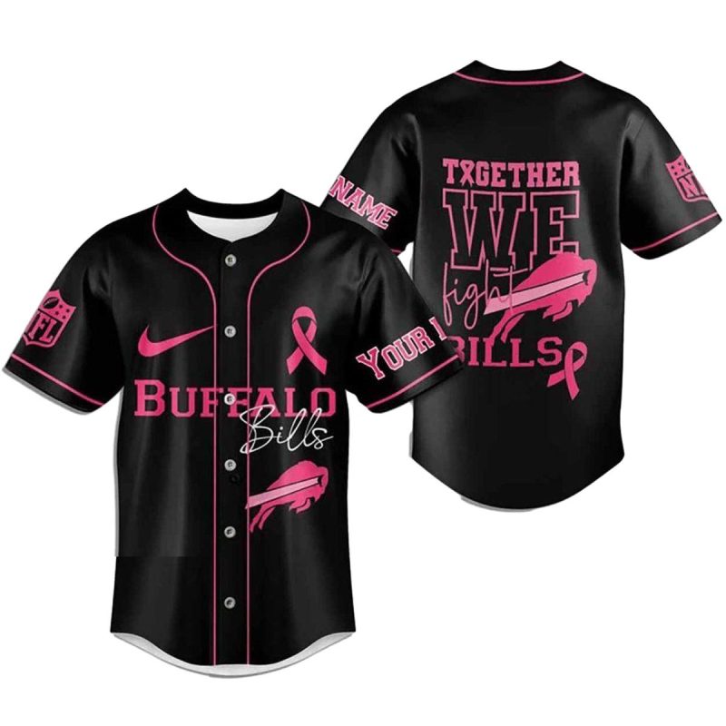 Personalized Buffalo Bills Breast Cancer Together We Fight Black Baseball Jersey 1