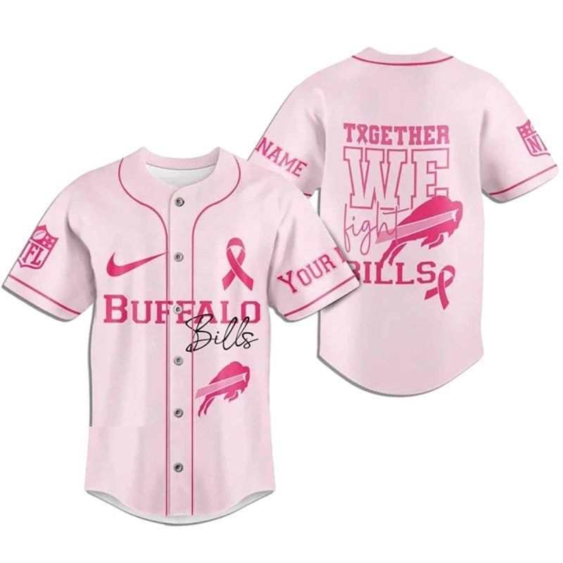 Personalized Buffalo Bills Breast Cancer Together We Fight Pink Baseball Jersey 1