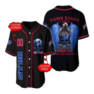 Personalized Buffalo Bills Damn Right Skull Angel Baseball Jersey
