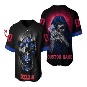 Personalized Buffalo Bills Dead Skull Black Baseball Jersey
