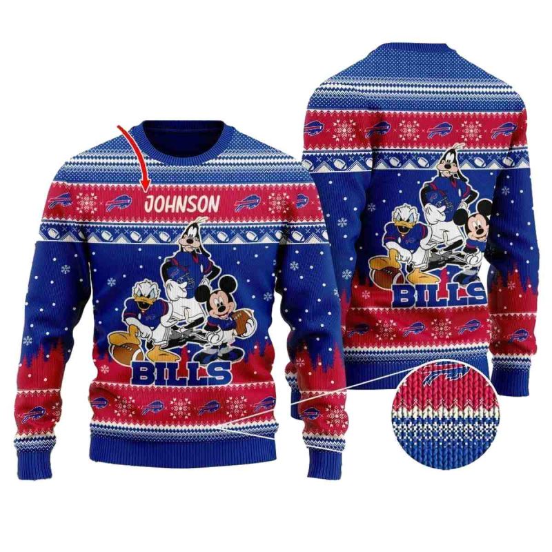 Personalized Buffalo Bills Disney Donald Duck Mickey Mouse Goofy Ugly Sweater 1