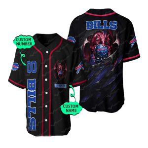 Personalized Buffalo Bills Dragon Skull Baseball Jersey