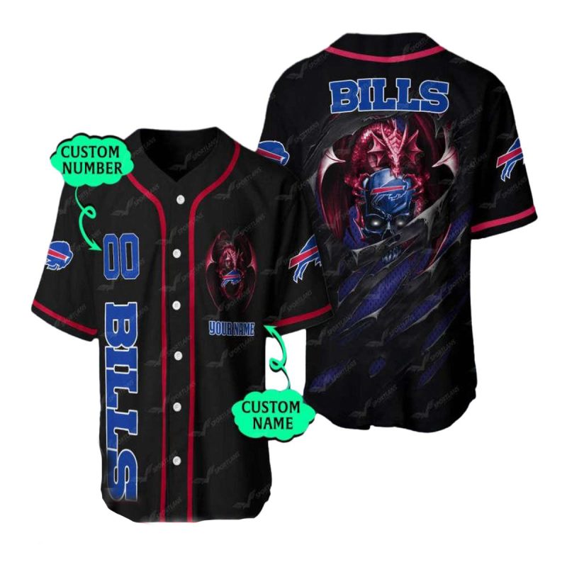 Personalized Buffalo Bills Dragon Skull Baseball Jersey 1