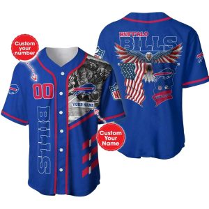 Personalized Buffalo Bills Eagle And Us Flag Baseball Jersey