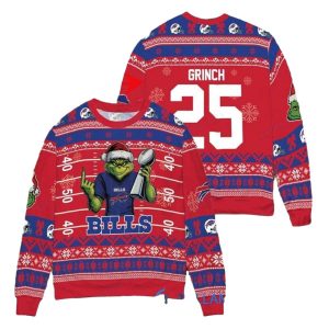 Personalized Buffalo Bills Grinch Super Bowl Trophy Ugly Sweater