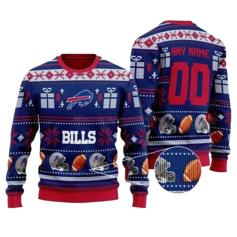 Personalized Buffalo Bills Helmet And Balls Logo Ugly Sweater 1