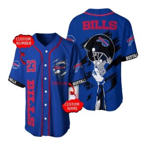 Personalized Buffalo Bills Helmet Blue Baseball Jersey