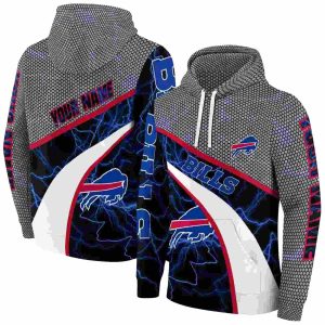 Personalized Buffalo Bills Hexagonal Mesh Blue Black Gray AOP Hoodie