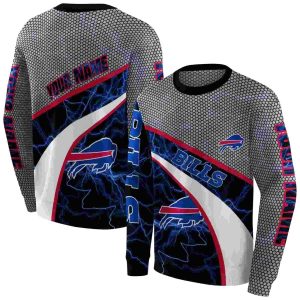 Personalized Buffalo Bills Hexagonal Mesh Blue Black Gray AOP Sweatshirt