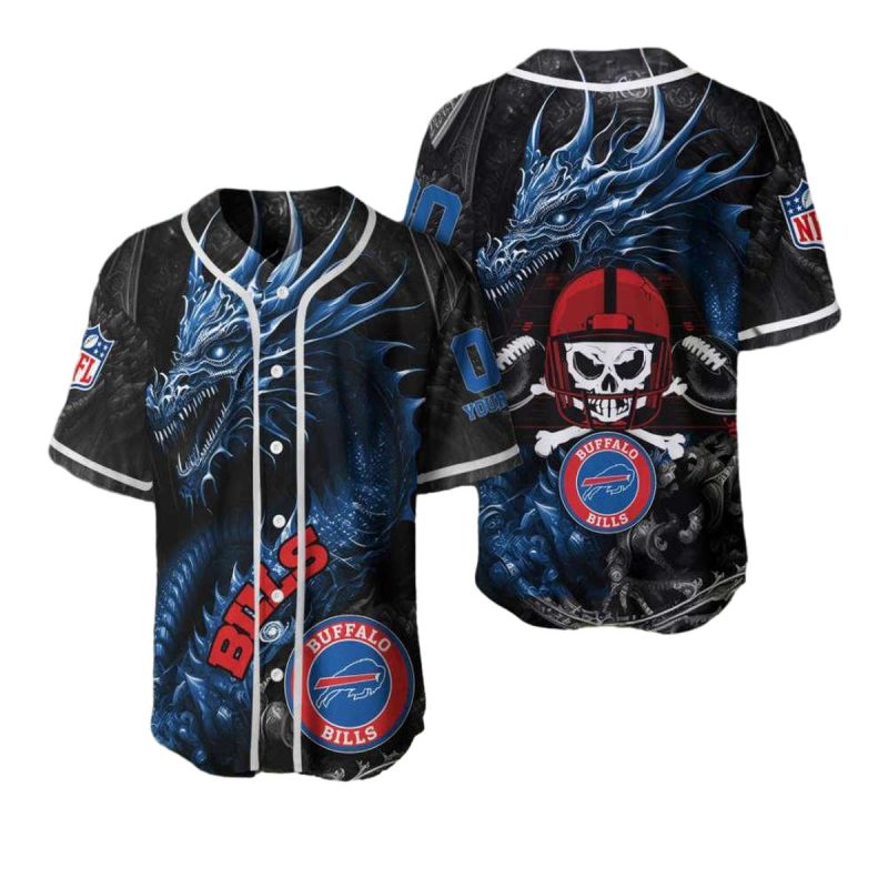 Personalized Buffalo Bills Logo And Dragon Motorcyclist Baseball Jersey 1