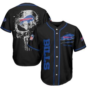 Personalized Buffalo Bills Logo And Iron Skull Black Baseball Jersey